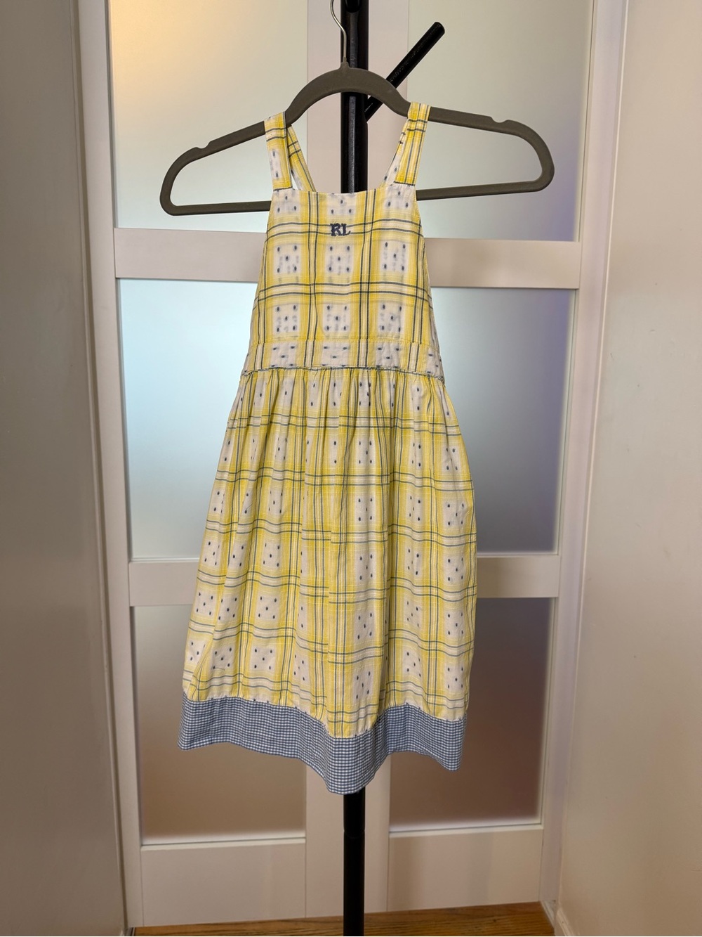 Ralph Lauren Yellow Plaid Gingham Pinafore Dress, Size 6.